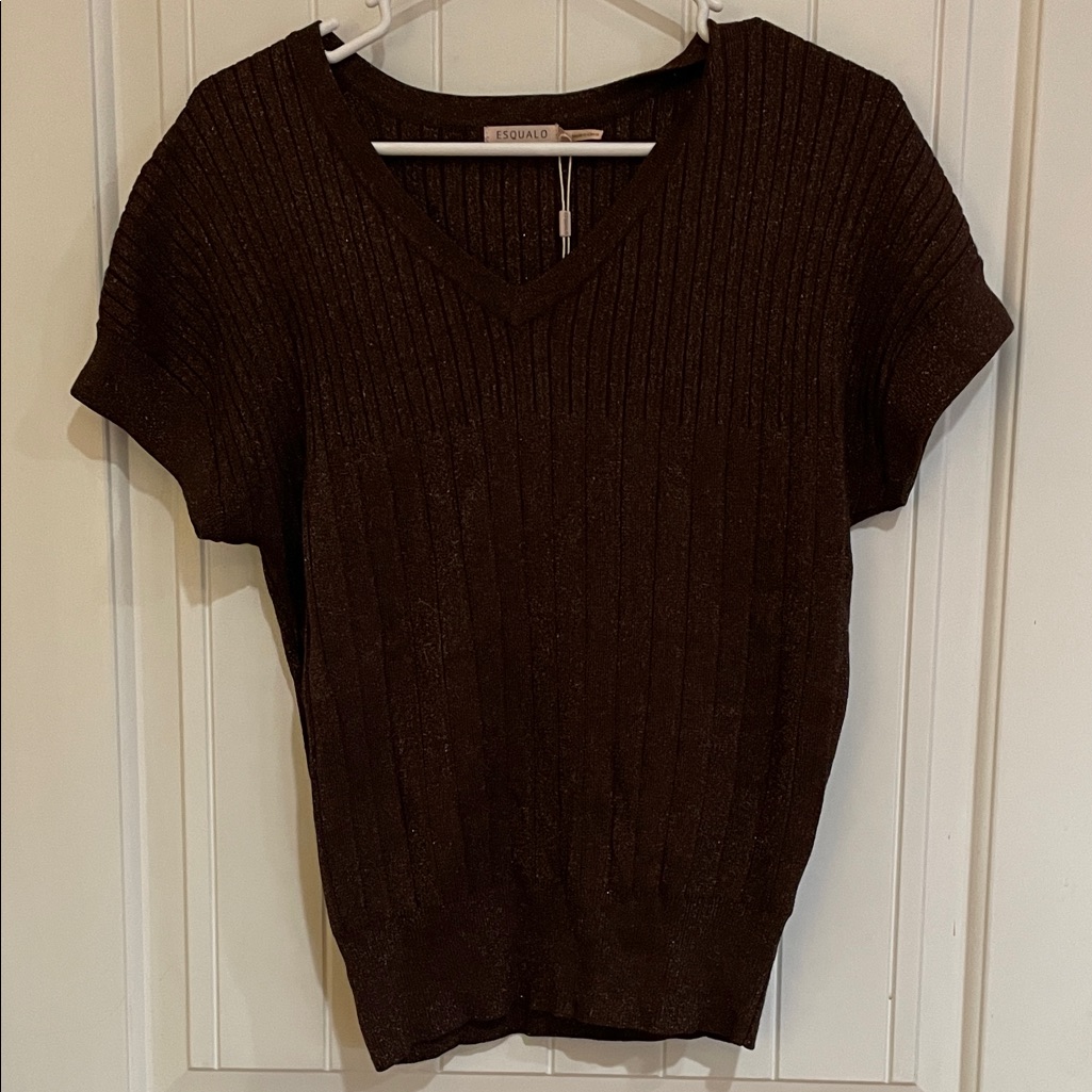 Esqualo Shimmering Brown Small Brown Sweater Wide V Neck Lurex Nwt